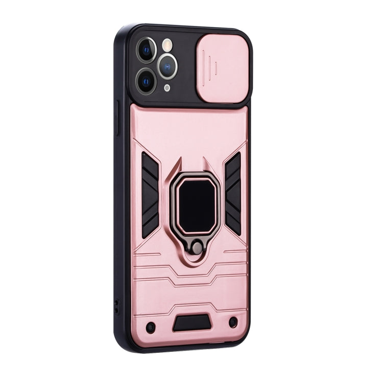 For iPhone 11 Pro Warrior Armor Sliding Camera Cover Design TPU + PC Shockproof Case with Ring Holder