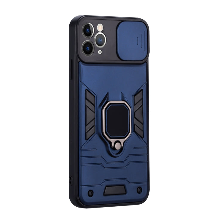 For iPhone 11 Pro Max Warrior Armor Sliding Camera Cover Design TPU + PC Shockproof Case with Ring Holder