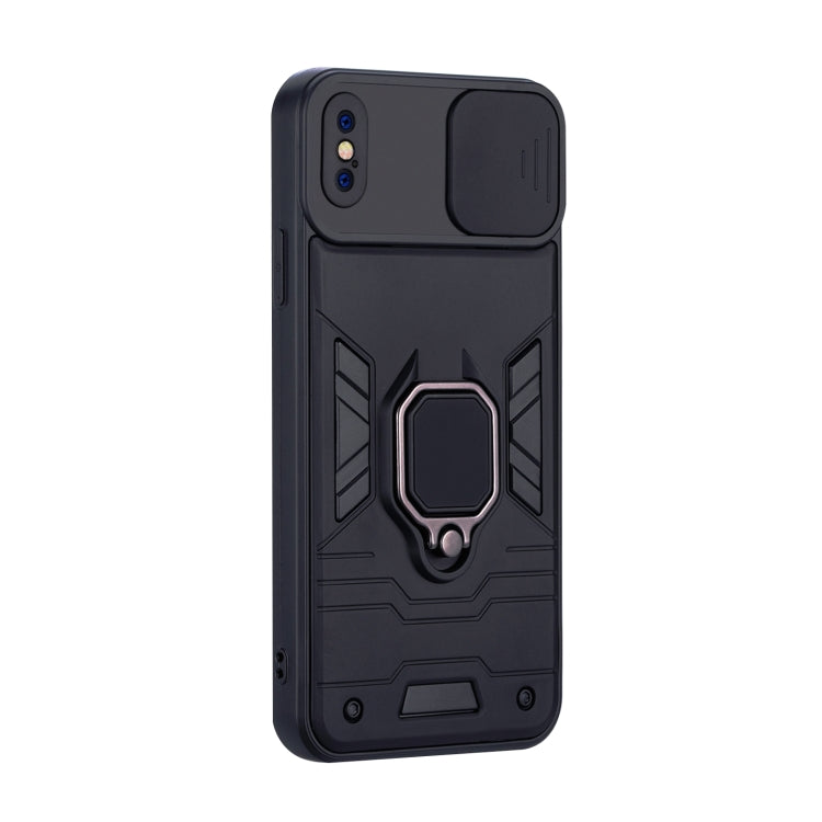 For iPhone X / XS Warrior Armor Sliding Camera Cover Design TPU + PC Shockproof Case with Ring Holder
