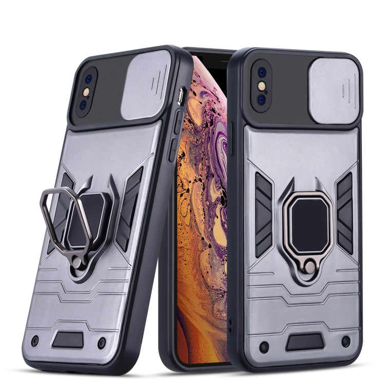 For iPhone X / XS Warrior Armor Sliding Camera Cover Design TPU + PC Shockproof Case with Ring Holder
