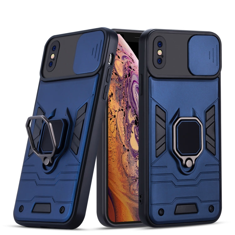 For iPhone X / XS Warrior Armor Sliding Camera Cover Design TPU + PC Shockproof Case with Ring Holder