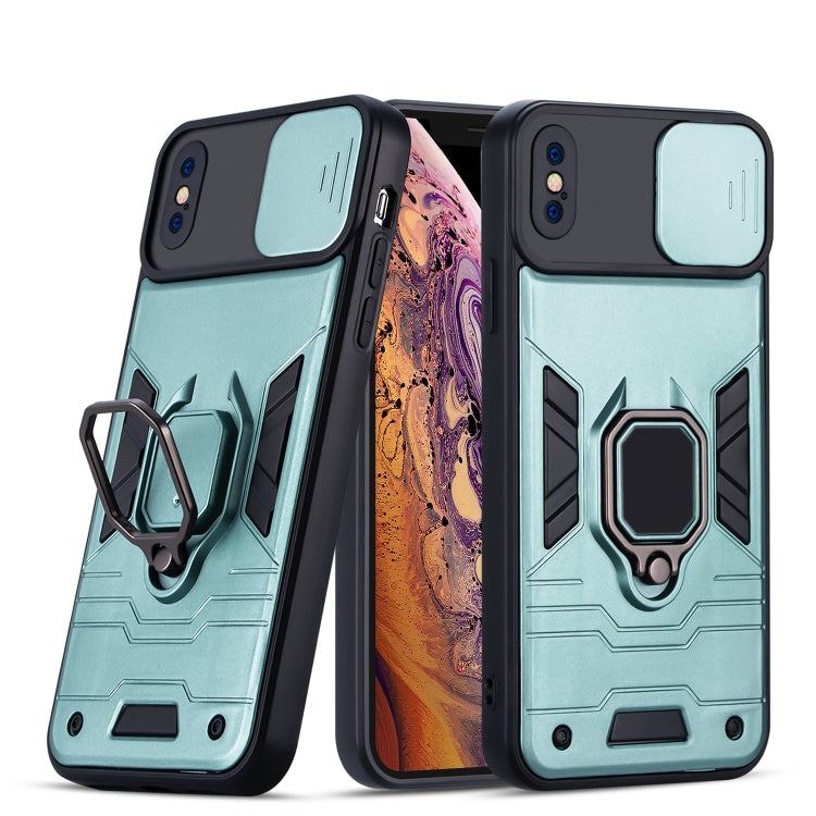 For iPhone X / XS Warrior Armor Sliding Camera Cover Design TPU + PC Shockproof Case with Ring Holder