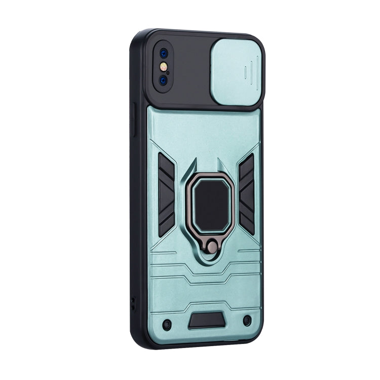For iPhone X / XS Warrior Armor Sliding Camera Cover Design TPU + PC Shockproof Case with Ring Holder