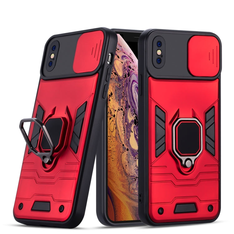 For iPhone X / XS Warrior Armor Sliding Camera Cover Design TPU + PC Shockproof Case with Ring Holder