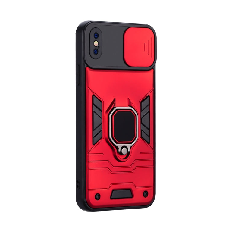 For iPhone X / XS Warrior Armor Sliding Camera Cover Design TPU + PC Shockproof Case with Ring Holder