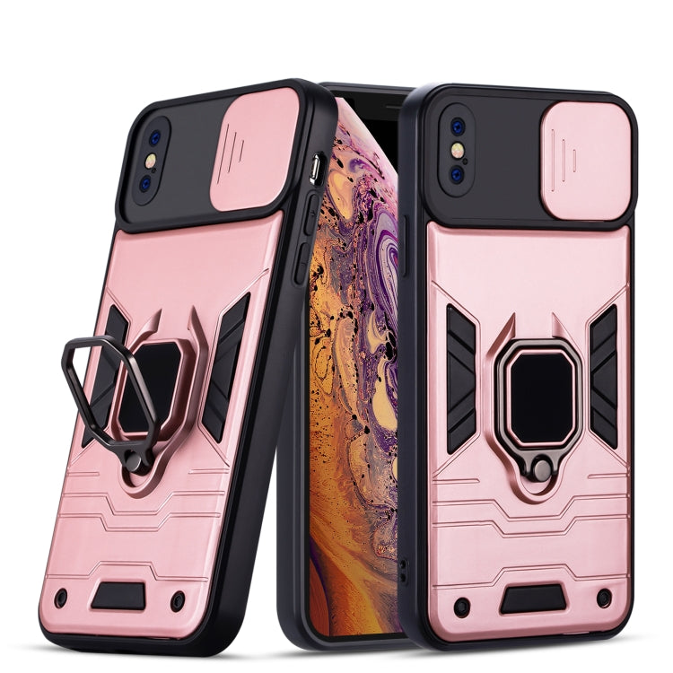 For iPhone X / XS Warrior Armor Sliding Camera Cover Design TPU + PC Shockproof Case with Ring Holder