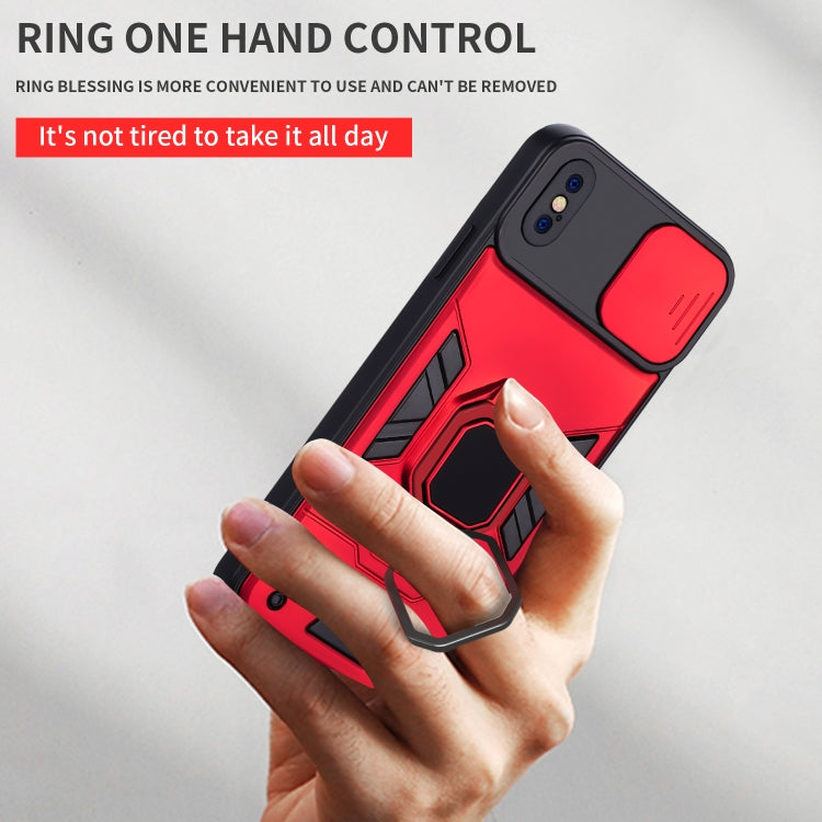 For iPhone X / XS Warrior Armor Sliding Camera Cover Design TPU + PC Shockproof Case with Ring Holder