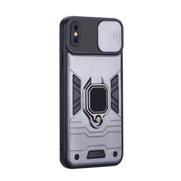 For iPhone XS Max Warrior Armor Sliding Camera Cover Design TPU + PC Shockproof Case with Ring Holder