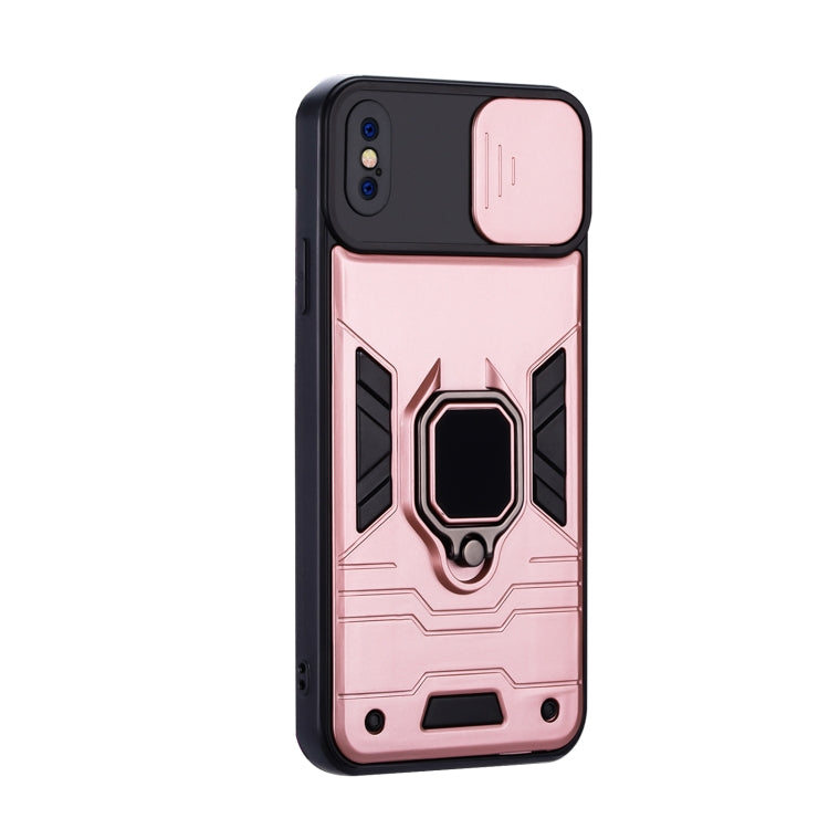 For iPhone XS Max Warrior Armor Sliding Camera Cover Design TPU + PC Shockproof Case with Ring Holder
