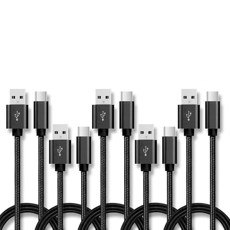 5 PCS USB to USB-C / Type-C Nylon Braided Charging Data Transmission Cable, Cable Length:1m