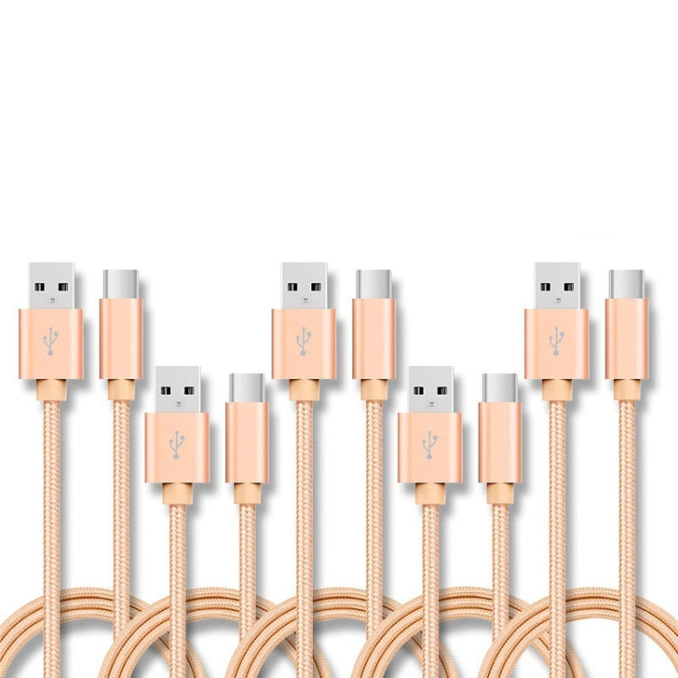 5 PCS USB to USB-C / Type-C Nylon Braided Charging Data Transmission Cable, Cable Length:1m