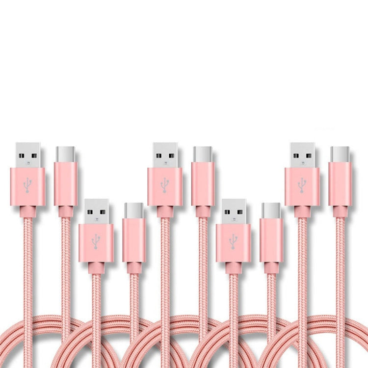 5 PCS USB to USB-C / Type-C Nylon Braided Charging Data Transmission Cable, Cable Length:1m