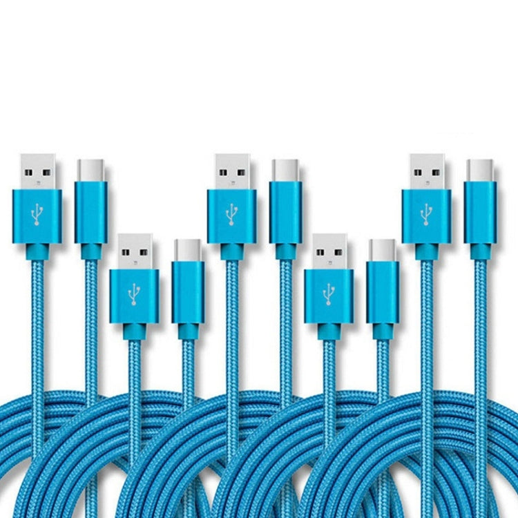 5 PCS USB to USB-C / Type-C Nylon Braided Charging Data Transmission Cable, Cable Length:2m