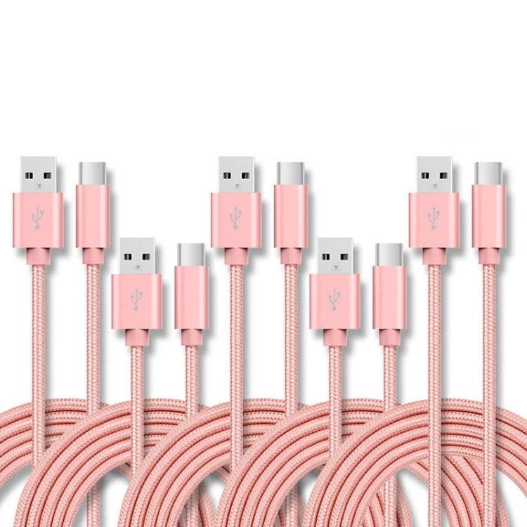 5 PCS USB to USB-C / Type-C Nylon Braided Charging Data Transmission Cable, Cable Length:2m