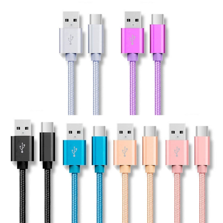 5 PCS USB to USB-C / Type-C Nylon Braided Charging Data Transmission Cable, Cable Length:2m