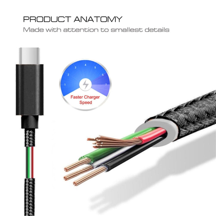5 PCS USB to USB-C / Type-C Nylon Braided Charging Data Transmission Cable, Cable Length:2m