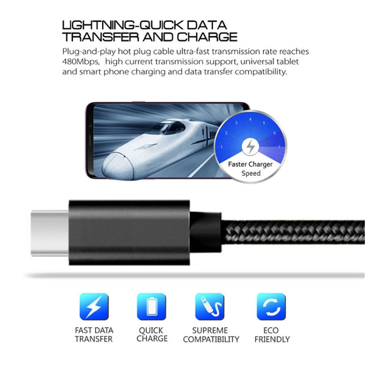 5 PCS USB to USB-C / Type-C Nylon Braided Charging Data Transmission Cable, Cable Length:3m