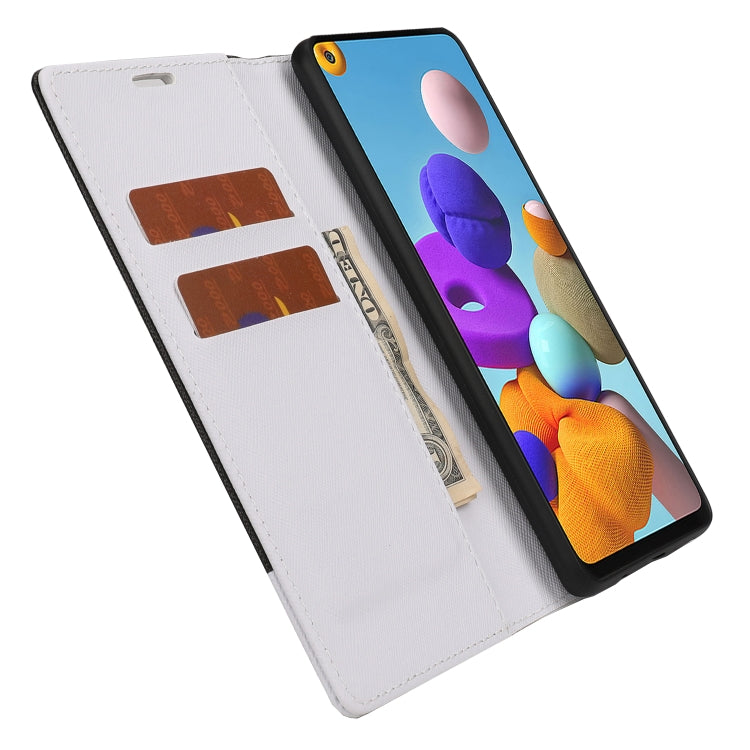 For Samsung Galaxy A21s Cross Texture Magnetic Horizontal Flip Leather Case with Card Slots & Holder & Wallet