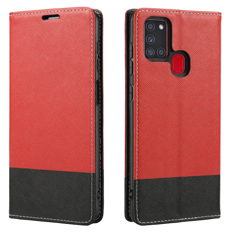 For Samsung Galaxy A21s Cross Texture Magnetic Horizontal Flip Leather Case with Card Slots & Holder & Wallet