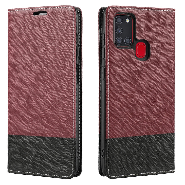 For Samsung Galaxy A21s Cross Texture Magnetic Horizontal Flip Leather Case with Card Slots & Holder & Wallet