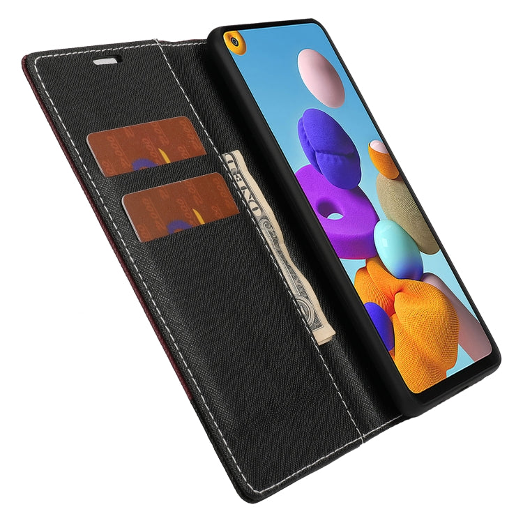 For Samsung Galaxy A21s Cross Texture Magnetic Horizontal Flip Leather Case with Card Slots & Holder & Wallet