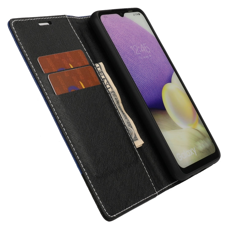 For Samsung Galaxy A22 5G Cross Texture Magnetic Horizontal Flip Leather Case with Card Slots & Holder & Wallet