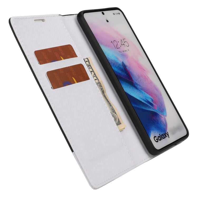 For Samsung Galaxy S21 5G Cross Texture Magnetic Horizontal Flip Leather Case with Card Slots & Holder & Wallet