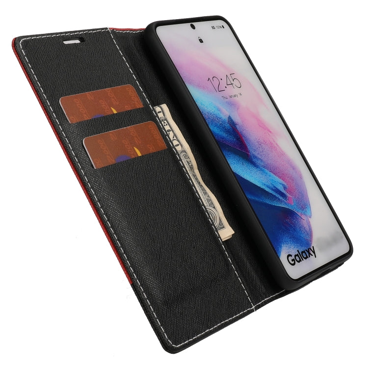 For Samsung Galaxy S21 5G Cross Texture Magnetic Horizontal Flip Leather Case with Card Slots & Holder & Wallet