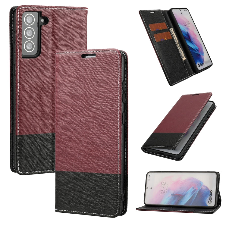 For Samsung Galaxy S21 5G Cross Texture Magnetic Horizontal Flip Leather Case with Card Slots & Holder & Wallet