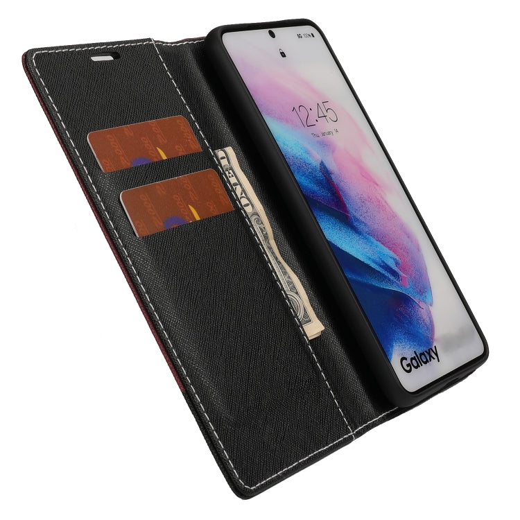 For Samsung Galaxy S21 5G Cross Texture Magnetic Horizontal Flip Leather Case with Card Slots & Holder & Wallet