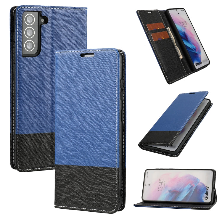 For Samsung Galaxy S21 5G Cross Texture Magnetic Horizontal Flip Leather Case with Card Slots & Holder & Wallet