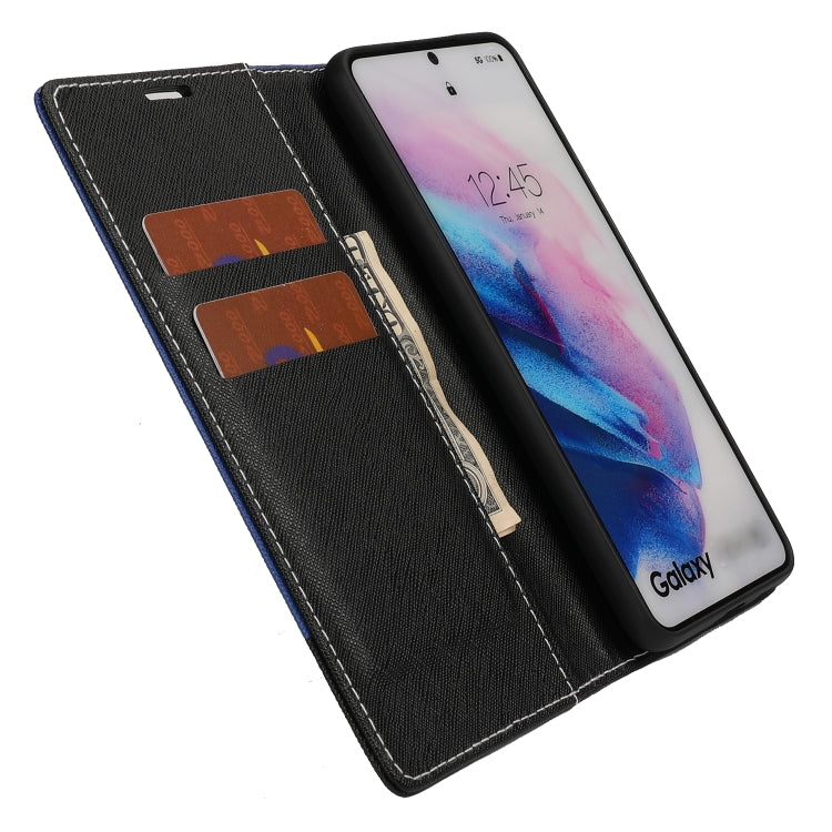 For Samsung Galaxy S21 5G Cross Texture Magnetic Horizontal Flip Leather Case with Card Slots & Holder & Wallet