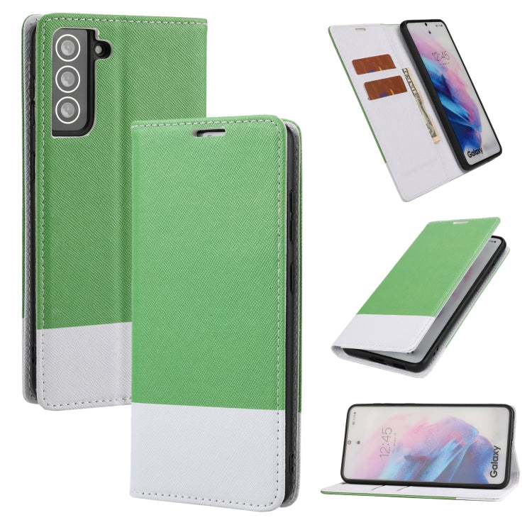 For Samsung Galaxy S21 5G Cross Texture Magnetic Horizontal Flip Leather Case with Card Slots & Holder & Wallet