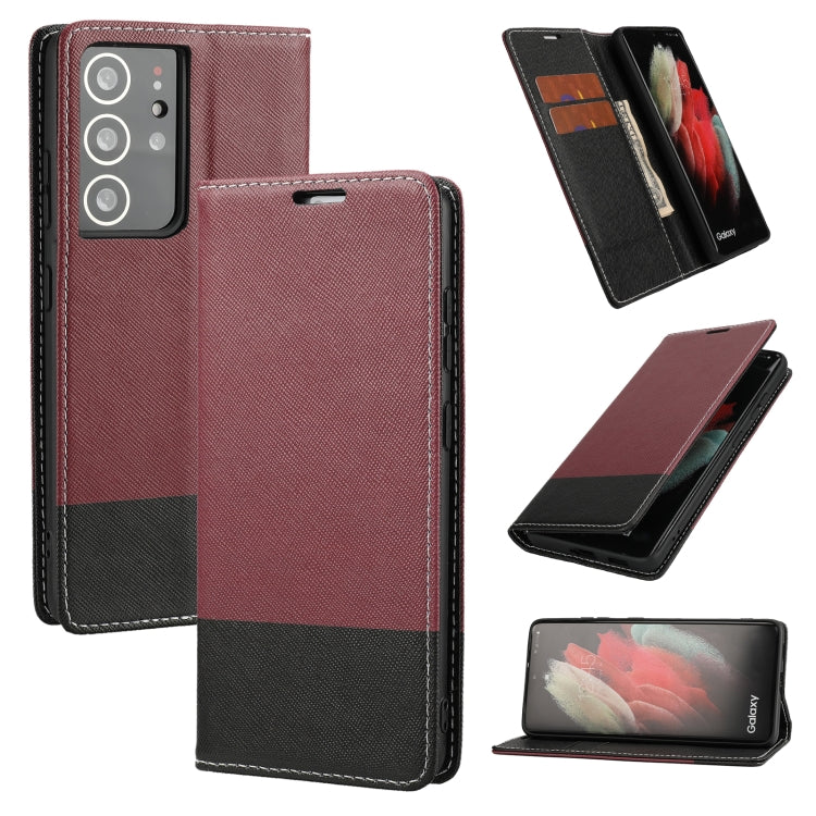 For Samsung Galaxy S21 Ultra 5G Cross Texture Magnetic Horizontal Flip Leather Case with Card Slots & Holder & Wallet