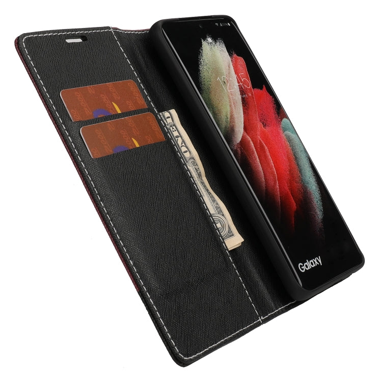 For Samsung Galaxy S21 Ultra 5G Cross Texture Magnetic Horizontal Flip Leather Case with Card Slots & Holder & Wallet