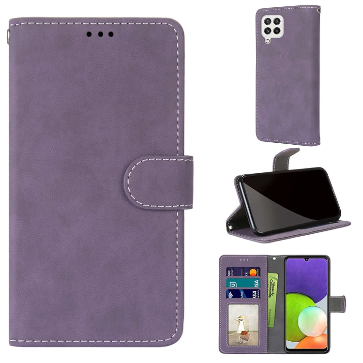 For Samsung Galaxy A22 4G Retro Frosted Horizontal Flip PU Leather Case with Holder & Card Slots & Wallet & Photo Frame