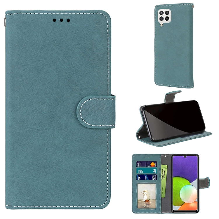 For Samsung Galaxy A22 4G Retro Frosted Horizontal Flip PU Leather Case with Holder & Card Slots & Wallet & Photo Frame