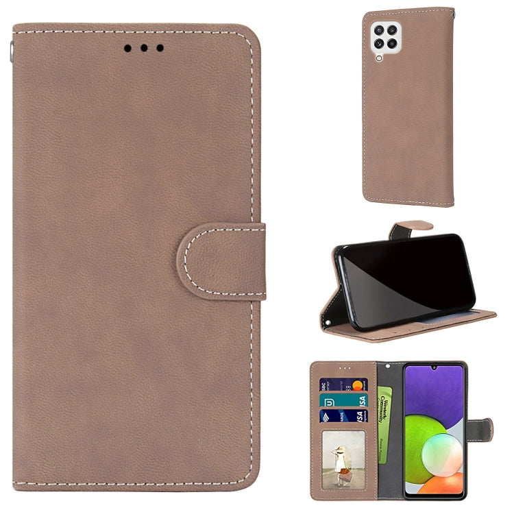 For Samsung Galaxy A22 4G Retro Frosted Horizontal Flip PU Leather Case with Holder & Card Slots & Wallet & Photo Frame