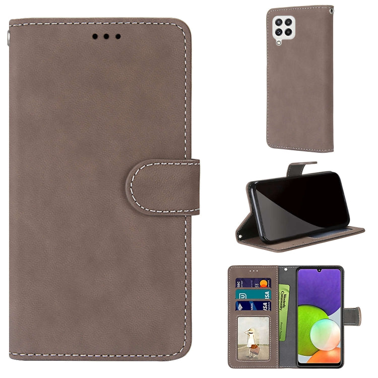 For Samsung Galaxy A22 4G Retro Frosted Horizontal Flip PU Leather Case with Holder & Card Slots & Wallet & Photo Frame