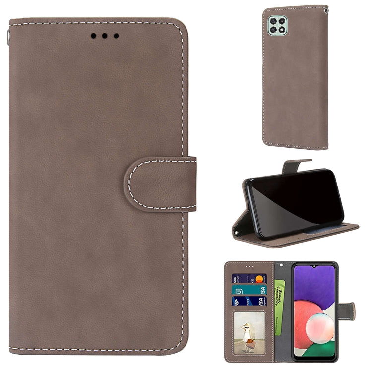 For Samsung Galaxy A22 5G Retro Frosted Horizontal Flip PU Leather Case with Holder & Card Slots & Wallet & Photo Frame