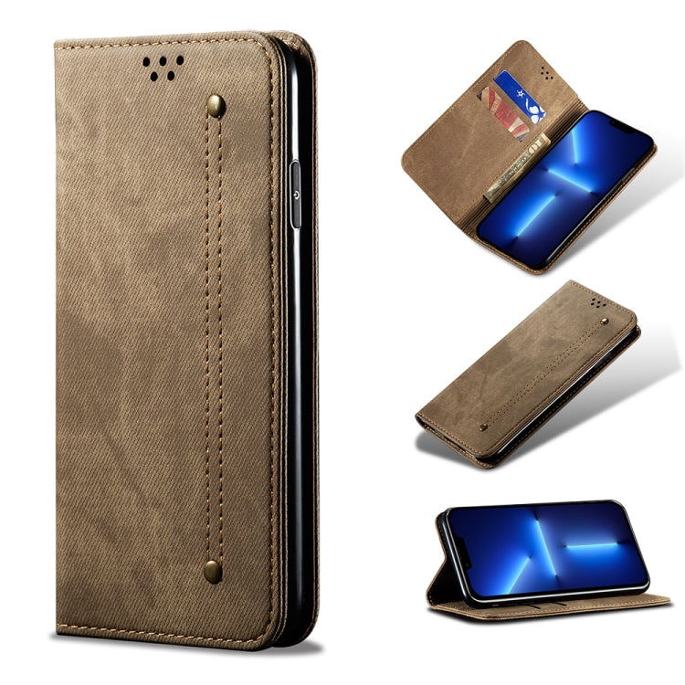 For iPhone 13 Pro Denim Texture Casual Style Horizontal Flip Leather Case with Holder & Card Slots & Wallet