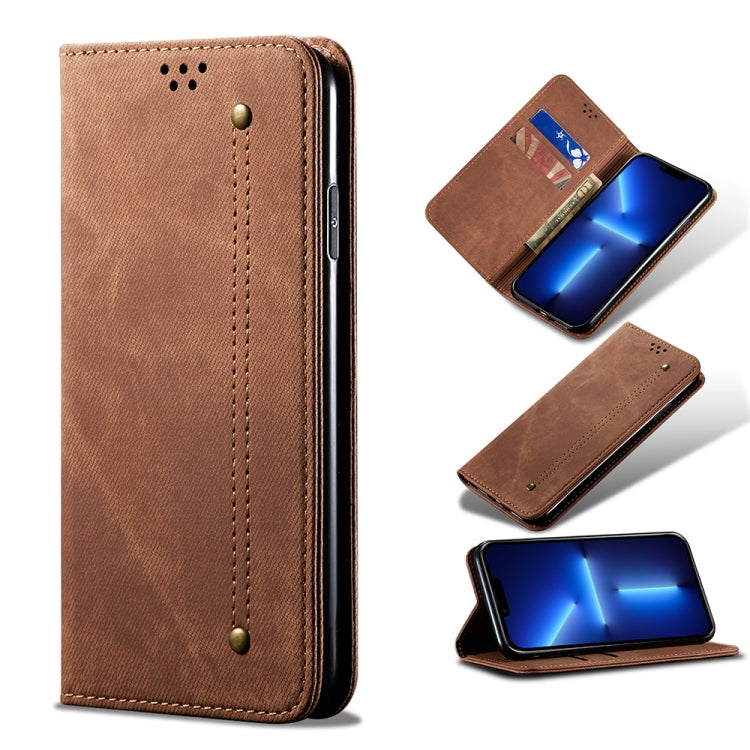 For iPhone 13 Pro Denim Texture Casual Style Horizontal Flip Leather Case with Holder & Card Slots & Wallet