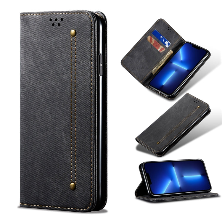 For iPhone 13 Pro Denim Texture Casual Style Horizontal Flip Leather Case with Holder & Card Slots & Wallet