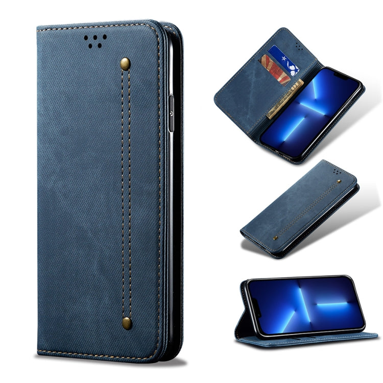 For iPhone 13 Pro Max Denim Texture Casual Style Horizontal Flip Leather Case with Holder & Card Slots & Wallet