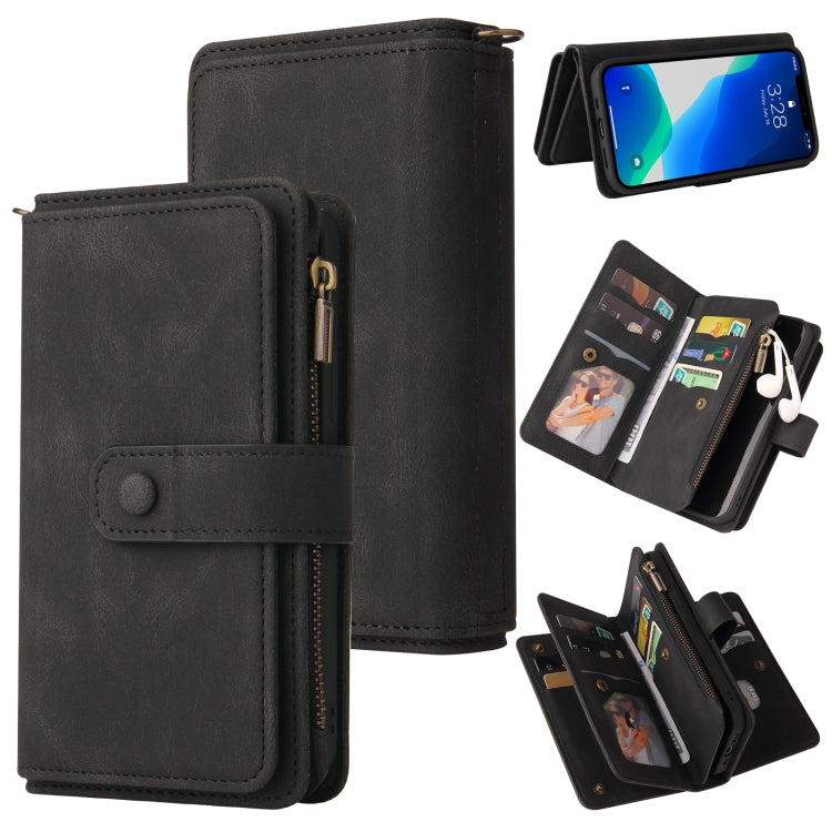 For iPhone 13 Pro Max Skin Feel PU + TPU Horizontal Flip Leather Case with Holder & 15 Cards Slot & Wallet & Zipper Pocket & Lanyard