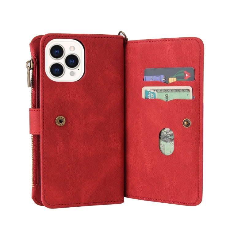 For iPhone 13 Pro Max Skin Feel PU + TPU Horizontal Flip Leather Case with Holder & 15 Cards Slot & Wallet & Zipper Pocket & Lanyard