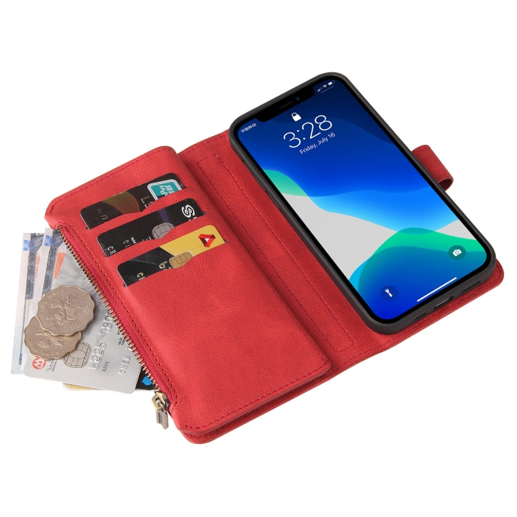 For iPhone 13 Pro Max Skin Feel PU + TPU Horizontal Flip Leather Case with Holder & 15 Cards Slot & Wallet & Zipper Pocket & Lanyard