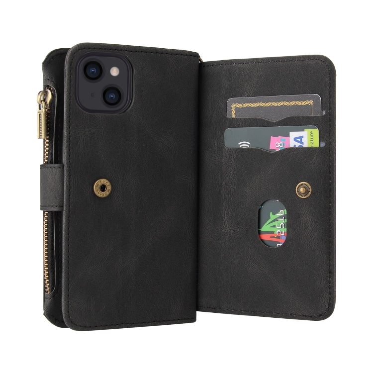 For iPhone 13 Skin Feel PU + TPU Horizontal Flip Leather Case with Holder & 15 Cards Slot & Wallet & Zipper Pocket & Lanyard