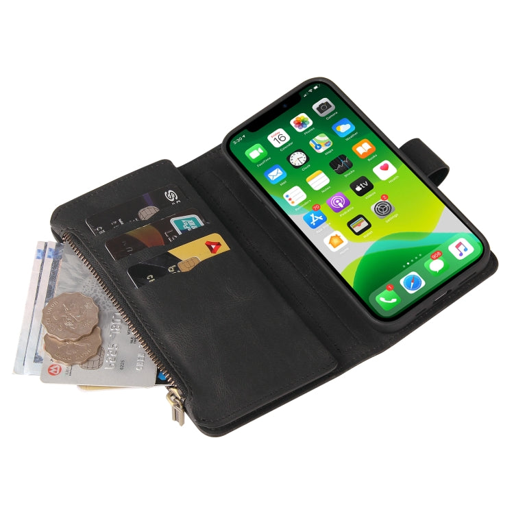 For iPhone 13 Skin Feel PU + TPU Horizontal Flip Leather Case with Holder & 15 Cards Slot & Wallet & Zipper Pocket & Lanyard