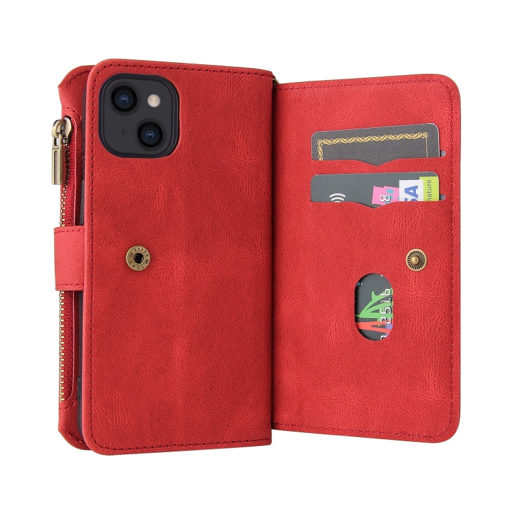 For iPhone 13 Skin Feel PU + TPU Horizontal Flip Leather Case with Holder & 15 Cards Slot & Wallet & Zipper Pocket & Lanyard